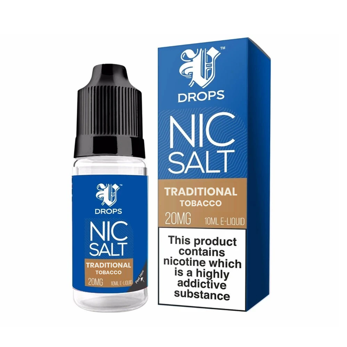 Traditional Tobacco 10ml Nic Salt E-Liquid V Drops - Rainbow Range